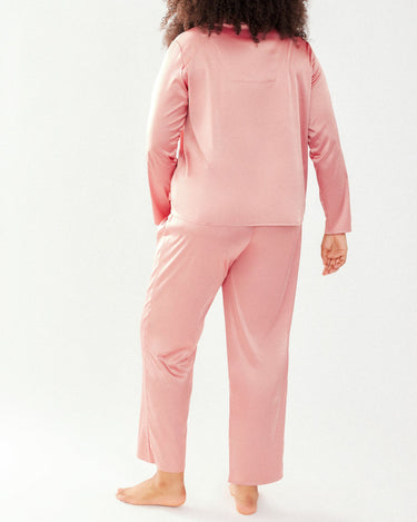 Curve Blush Satin Slim Button Up Long Pyjama Set